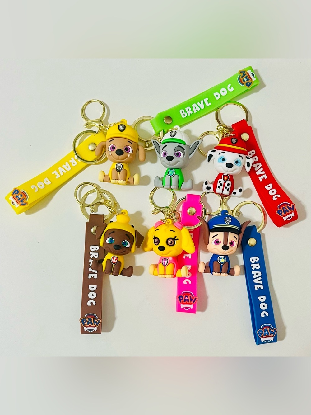 PAW Patrol 6 Pack Brave Dog Keychain Set - Multicolor Silicone Character